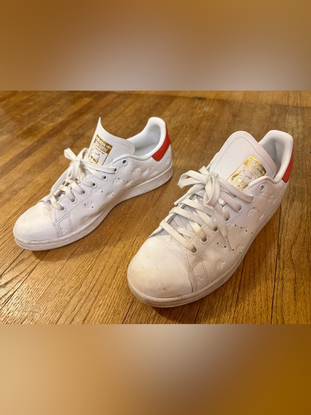Adidas Stan Smith White Sneakers with Red Heel Accent